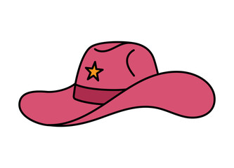 Pink core Cowboy hat. Sheriff western and wild west theme concept. Hand drawn vector illustration. Doodle icon. Pink cowgirl hat