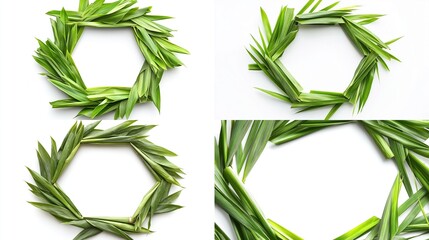 Fresh green leaves arranged in hexagonal frames