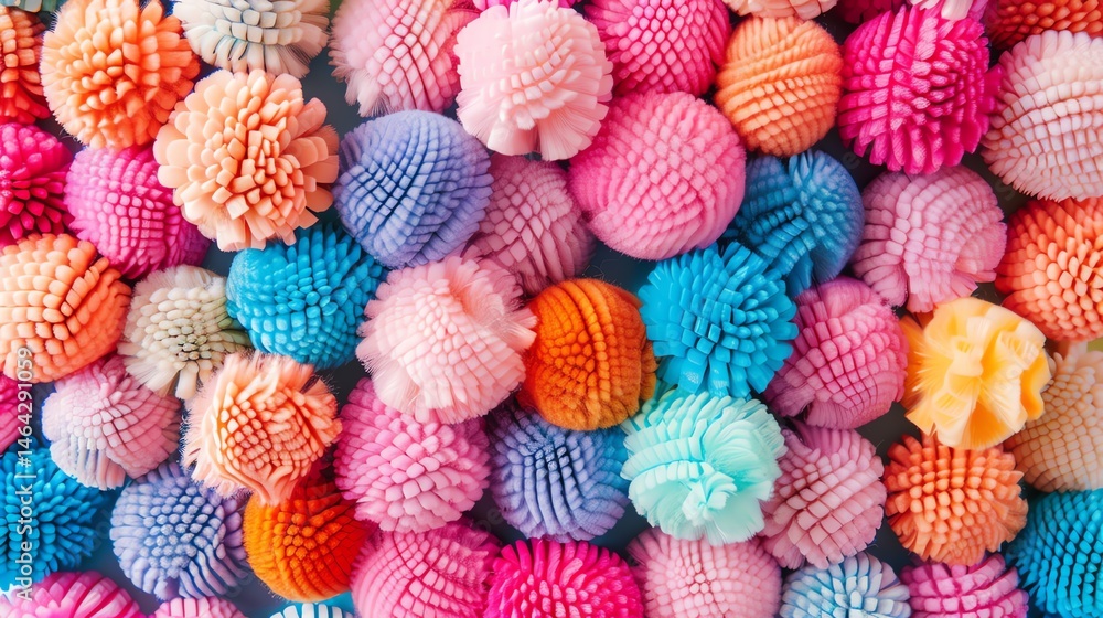 Poster colorful 3d rendering of a variety of small objects. the objects are all different colors and have a