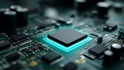 High-Tech Microchip Closeup Computer Processor Circuit Board Technology Innovation