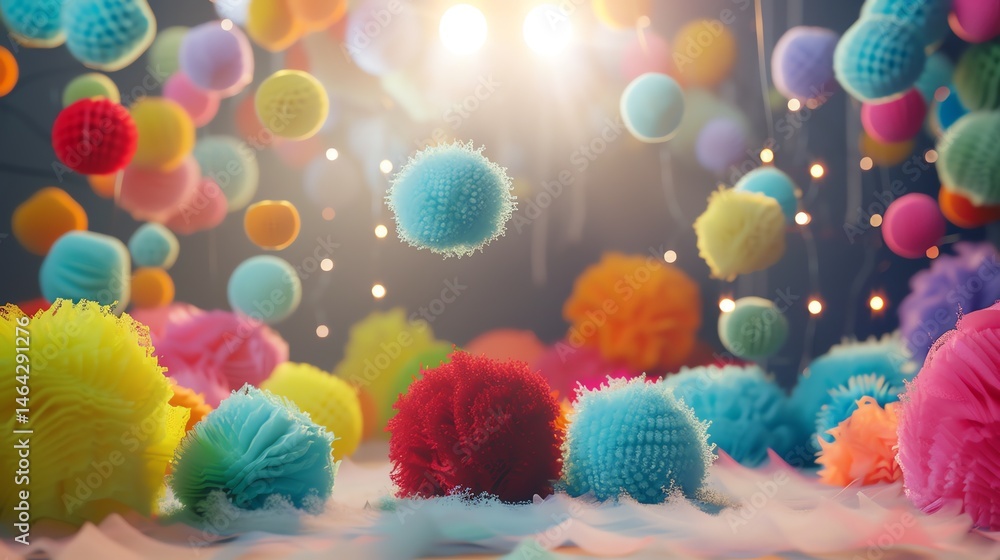 Poster colorful 3d rendering of a variety of party balloons with a shiny surface in bright colors on a whit