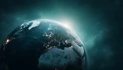 Fototapeta premium Global Network Connections Earth Planet Sunrise International Communication Technology