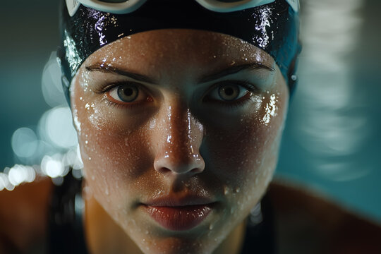 Intense Focus of a Determined Swimmer in the Pool