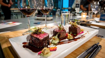 Gourmet meat dishes displayed on a plate.