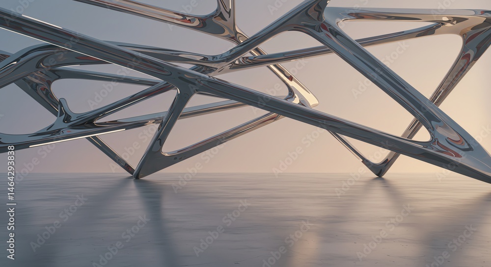 Poster abstract chrome structure on reflective surface