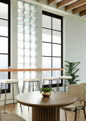 Interior design of a modern wellness space with stylish furniture. 3D render illustration