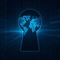 digital world background with left and digital shield for security image