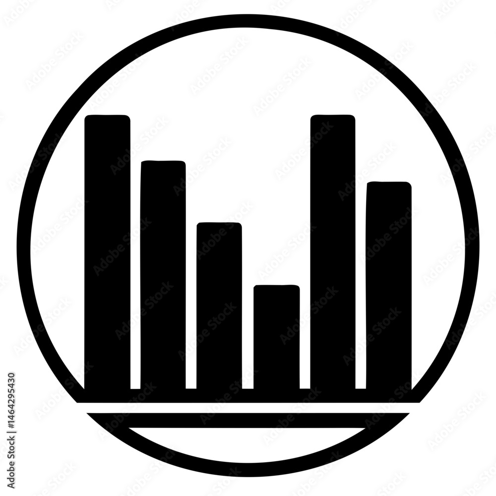 Poster black and white bar chart graph icon for data analysis and statistical report infographic presentati