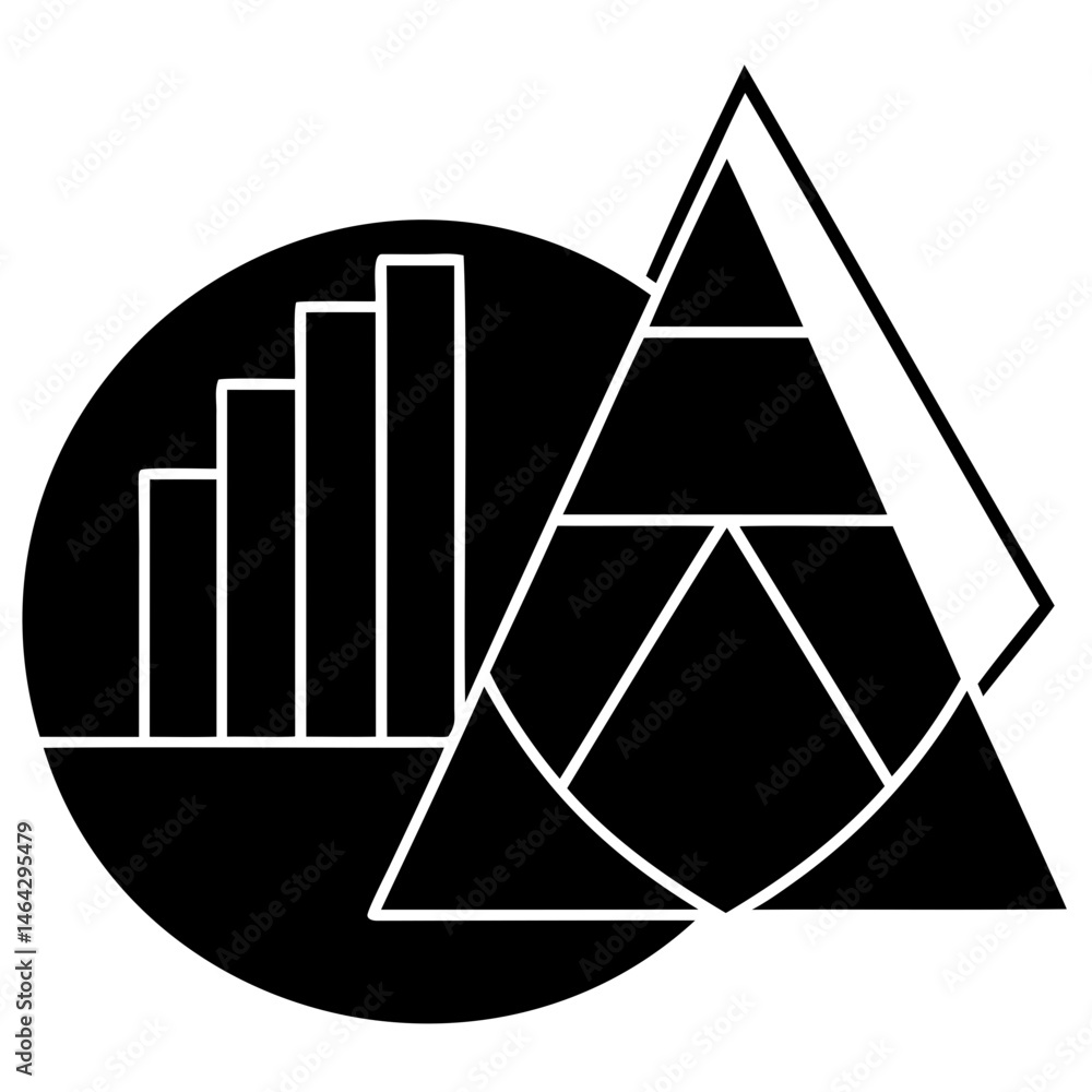 Aufkleber black and white business growth chart with triangle diagram vector illustration for data analysis de