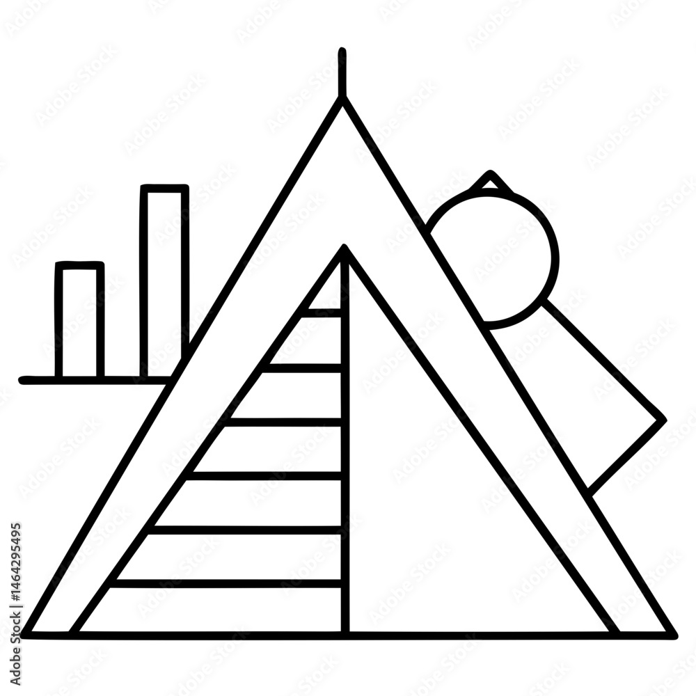 Poster abstract geometric design with triangle, circle, and bars for modern art and minimalist style icon d