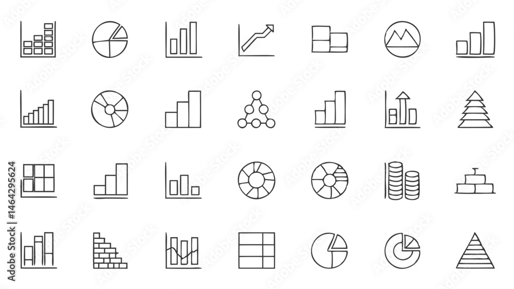 Poster collection of business data visualization charts and graphs for financial analysis and presentation 