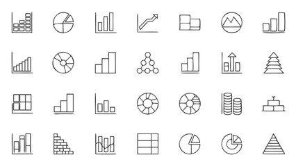 Collection of business data visualization charts and graphs for financial analysis and presentation design needs isolated on transparent background
