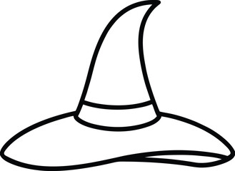 Simple Witch Hat Line Art Curved Brim Pointed Tip Illustration