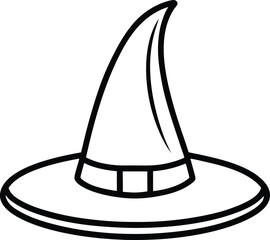 Simple Witch Hat Line Art Curved Brim and Pointed Tip Illustration