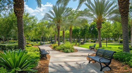 Beautifully designed park with benches and walking paths