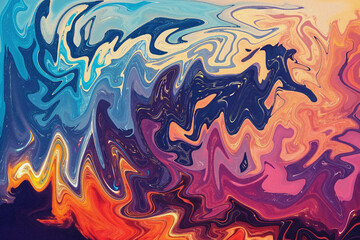 Vibrant Abstract Impasto Painting with Swirling Colors and Motion