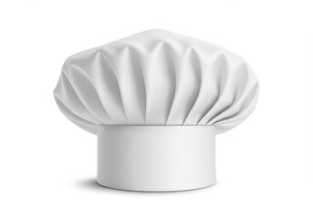 A white chef's hat sits isolated on a white background, casting a soft shadow on the surface beneath it