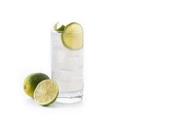 Gin Fizz cocktail with lime isolated on white background. Copy space
