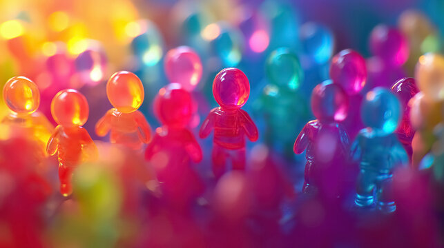 A crowd of miniature figurines, bright and varied colors - Powered by Adobe