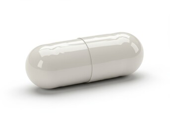 Close-up of a single white capsule pill laying on a white surface in a studio shot