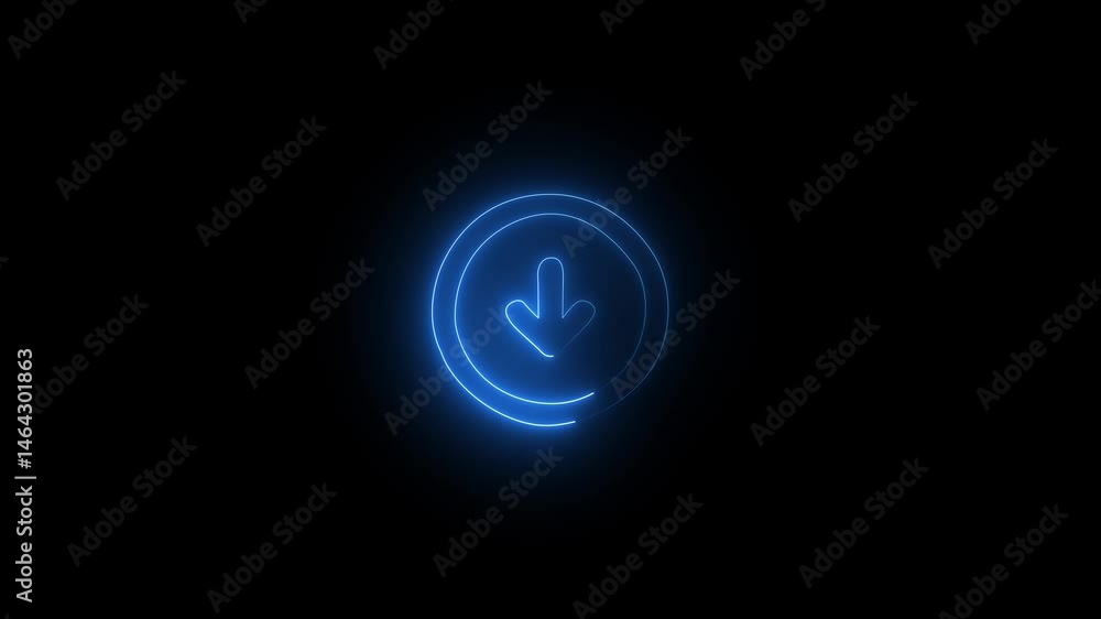 Poster glowing neon pink color down side arrow direction concept animation. animated arrows for the overlay