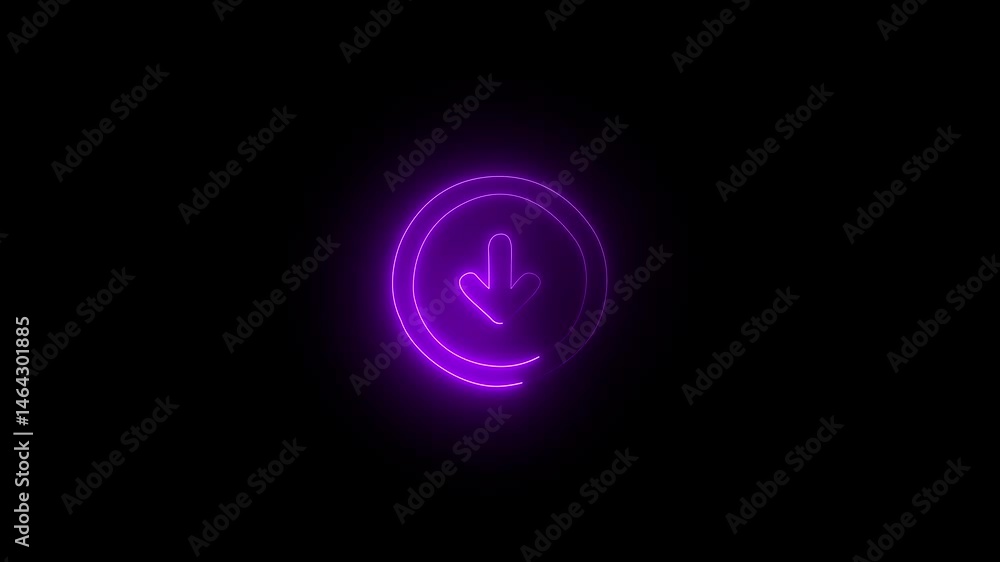 Poster glowing colorful neon line arrow icon video direction concept. arrows sign circle loading down viole