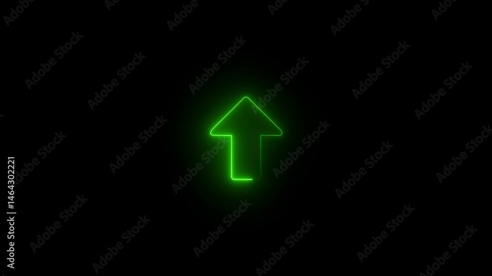 Poster neon blue color single-line directional up arrow animation. moving arrow pointing to the up and down
