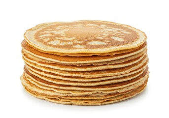 Stack of freshly made pancakes on a white background, ready to be served for breakfast or brunch