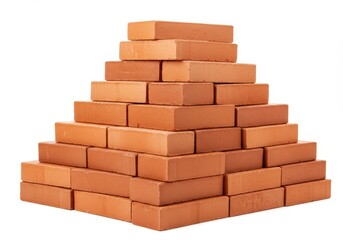 Obraz premium Pyramid structure of red bricks stacked on top of each other against a white background in a studio shot