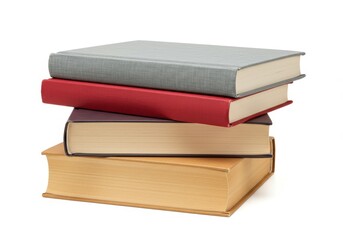 Fototapeta premium Stacked books in varying colors and sizes suggest knowledge, learning, and education on a white background