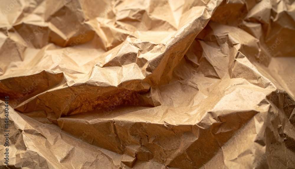 Poster crumpled brown paper creates an intricate texture, showcasing folds and shadows that add depth and v