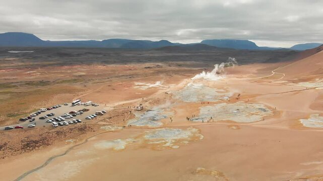 Myvatn, Iceland. Aerial view of hot springs in Hverir - Namafjall Geothermal Area