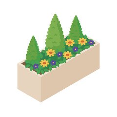 街中の植え込みのアイソメトリックイラスト