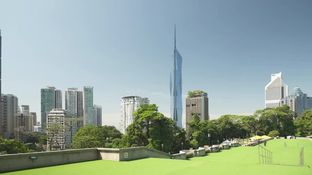 Kuala Lumpur skyline. Panning motion. Merdeka 118