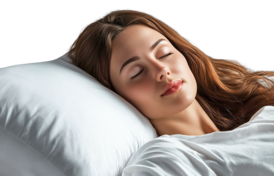 Sleeping young woman. Girl on a white pillow