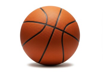 Close-up of a textured orange basketball with black lines isolated on a white background in a studio shot