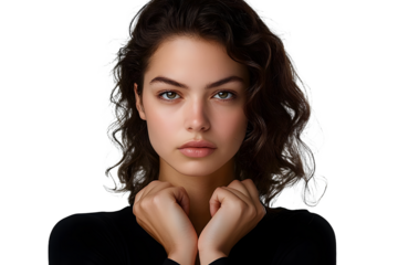 Angry woman with serious face isolated on transparent background