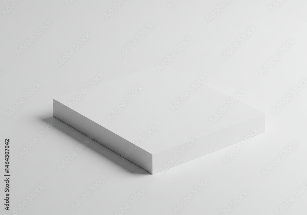 Poster Minimalist presentation: a simple white rectangular block on a white surface with soft shadows