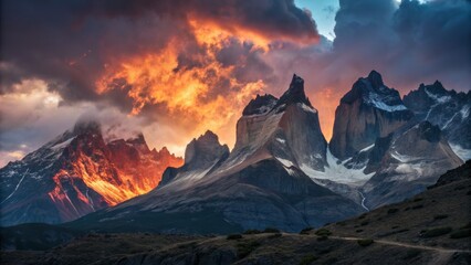 Dramatic Mountain Peaks at Sunset