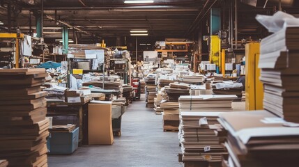 Obraz premium Factory floor with stacks of unusable off-cut materials