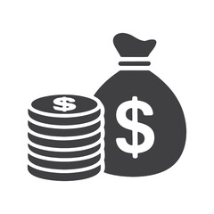 Wealth Icon with Money Bag and Coin vector