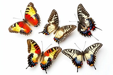 Naklejka premium A row of colorful butterflies are displayed in a row . , isolated on white background.
