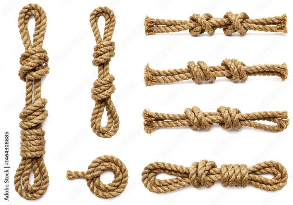 Aufkleber assortment of knotted ropes displayed against a plain white background in a studio setting