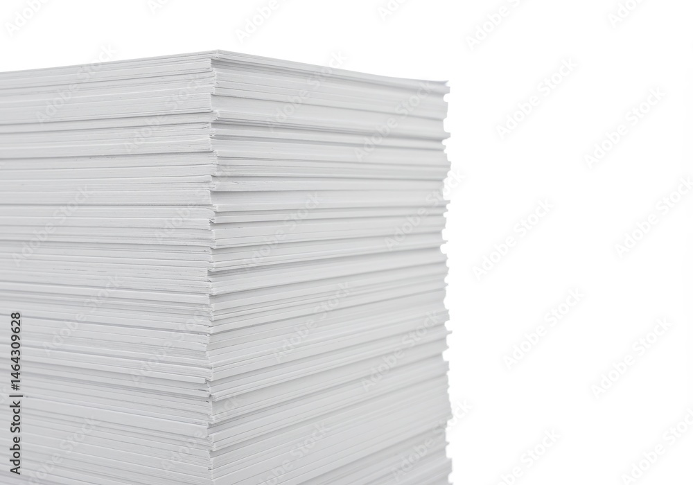 Aufkleber stack of printer paper with a clean white background in a close up studio shot