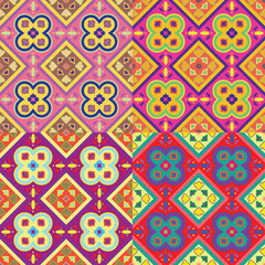 Colorful floral seamless pattern with vintage and geometric spring design