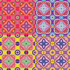 Colorful floral seamless pattern with vintage and geometric spring design