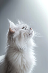 Close up portrait of a majestic white cat gazing upward