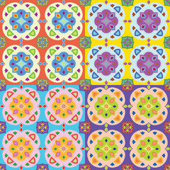 Colorful floral seamless pattern with vintage and geometric spring design