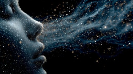 Cosmic Breath Stardust Exhaled with Mystical Portrait.