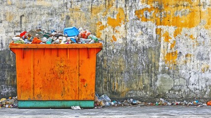 Overflowing dumpster behind a commercial facility